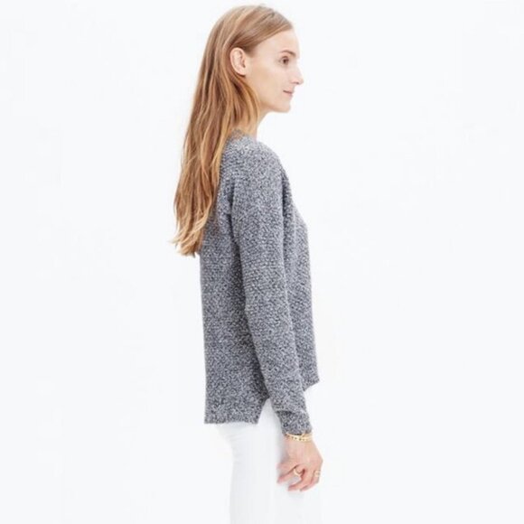 Madewell Landmark Texture Knit Sweater Marled Black Size XS Crew Neck Zipper Top - Picture 2 of 12